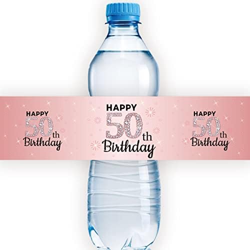 ורוד שמח יום הולדת 50 בקבוק מים תוויות, יהלום יום הולדת 50 עמיד למים בקבוק מים עטיפות, ורוד שלום 50 בקבוק מדבקות-סט של 30