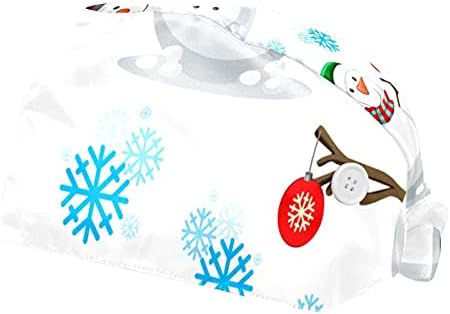 איש שלג לחג המולד חמוד על כובע עבודה רקע לבן עם כפתורים וכובע אחורי של עניבה מתכווננת לנשים לנשים