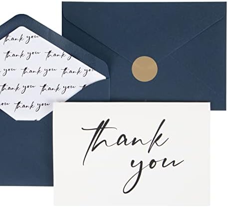 אזאזה כרטיסי תודה עם מעטפות 100 מארז כחול כהה, ריק כרטיסי תודה בתפזורת עיצובים מינימליסטיים, כרטיסי תודה לחתונה, הערות תודה 4 על 6 אינץ