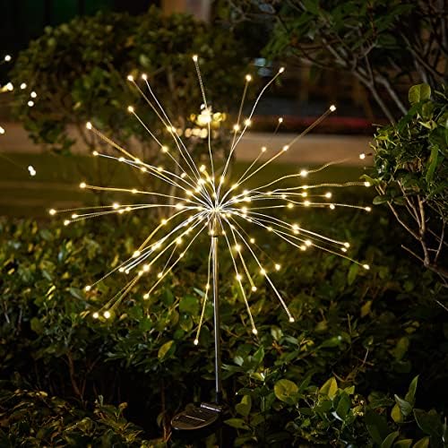 Oldsixth זיקוקים אור 2 חבילה מנורות סולאריות דקורטיביות אטומות למים עם מרחוק, 8 מצבי תאורה 120 LED, מתאימים לקישוט דשא בדרכים גן