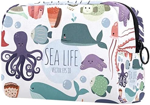 תיק קוסמטי של TbouoBt לנשים, תיקי איפור מרווחים לטיול טוארה מתנה לטיול, תמנון ים תמנון לוויתן קריקטורה
