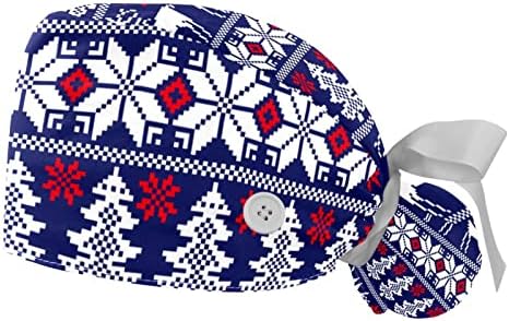 חג המולד אדום פתיתי שלג קרצוף כובעי לנשים כובע שיער ארוך עם כפתור ופס זיעה 2 יח 'יוניסקס עניבה כובעים לאחור