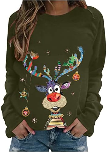 נשים חמוד איל יזע חג המולד ארוך שרוול סוודר יזע הדפסת גרפי עגול צוואר סוודרים חולצות חולצות