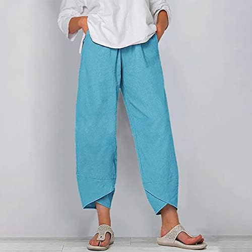 כותנה פשתן קאפרי מכנסיים נשים לנשים קיץ מקרית קאפרי מכנסיים עם כיסים בבאגי בוהו קומפי חוף מכנסיים