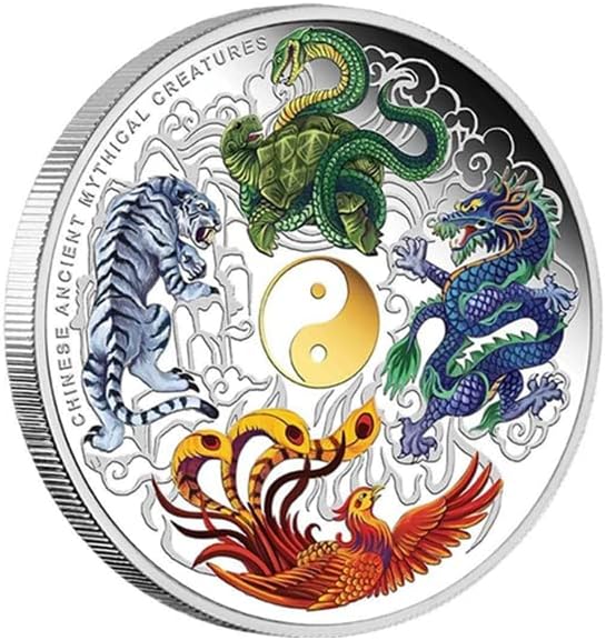 ארבע חיות קדושות מטבעות זיכרון צ'ינגלונג נמר לבן שואנווו סוזאקו אוסף מטבע חוץ אוסף מטבעות גארה מזל מצויר מטבעות מצופה כסף