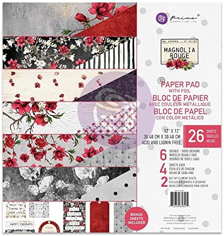 Prima Marketing Magnolia Rouge Burend - כרית נייר דו צדדית 12 x12 26/pkg + cardstock ephemera 48/pkg + cardstock ephemera 42/pkg