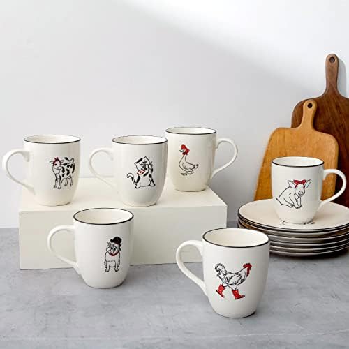 סט ספלי קפה של בית חווה-16 עוז ספלי קפה גדולים של בעלי חיים סט של 6 עם ידית, כוס ספלי חרסינה לקפה, תה, קקאו, שימוש משרדי וביתי, מתנה מעשית,