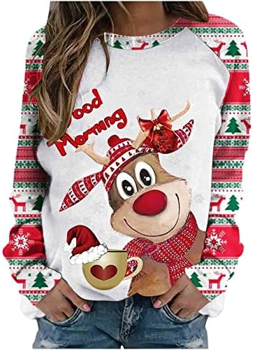 חולצות T חג המולד של Fragarn לנשים אופנת נשים מזג מזג סופר סוודר חג המולד הדפס פרחוני ראש שרוול ארוך
