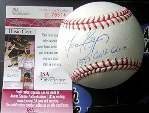 חואן בניקז חתם בייסבול עם כתובת 1977 כפפת זהב ג ' יי. אס. איי אימות כפפות ליגת הבייסבול עם חתימה