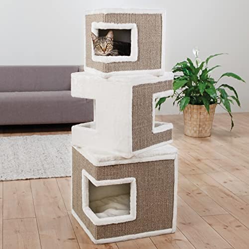 דירת חתול טריקסי לילו / מגדל דירה בן 3 קומות / משטח גירוד / כריות נשלפות / חום