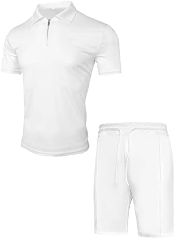 חולצות RPOVIG מכנסיים קצרים תלבושות מגברים קיץ אימונית מזדמנת 2 חתיכות סט רוכסן לאימון כושר גולף