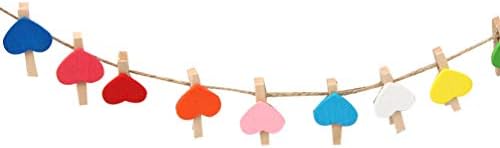 Sewroro fotos 50 pcs מיני לב מעץ כביסת כביש לבבי לב לב כביסה על צבעי צבע מעורבב קטעי צילום מעץ עץ עם חבלים לקישוט מסיבות חתונה מחזיקי