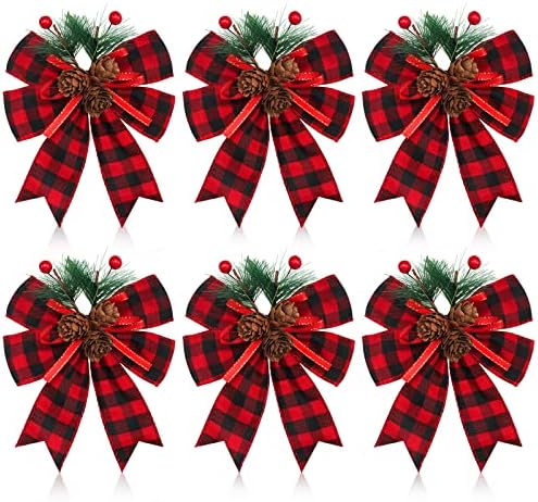 Syhood 6 Pieces חג המולד של Buffalo משובץ קשת קשת קשת קשת עם קשת עץ חג המולד קשתות עץ חג המולד קשתות למסיבות חג המולד עצים לחג המולד מלאכת