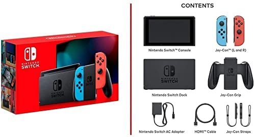 Switch New Deluxe Game Game Bundle: Nintendo Switch עם ניאון כחול וניאון אדום - 6.2 אינץ