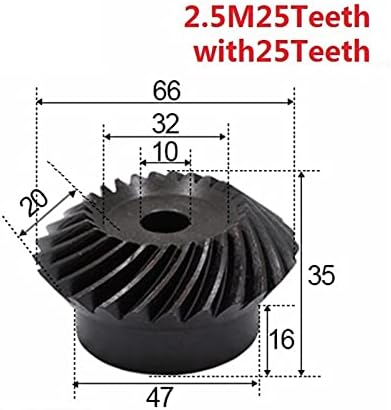 2 יחידות 1: 1 פוע הילוך 2.5 מודולוס 25 שיניים + 25 ט פנימי חור 10 ממ 90 תואר כונן החלפת פחמן פלדה הילוכים