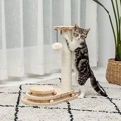 מנגק חתול מעץ מגרד צעצוע חתול מסלולי דמעה של דמעה מסלול אינטראקטיבי פטיפון עם עמדת גירוד וכדור משתלשל לחתול