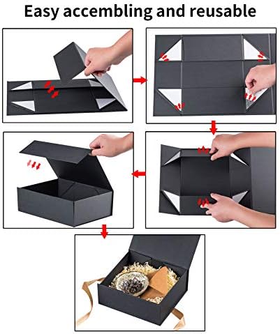 קופסת מתנה של LifeLum עם מכסים 11 x 8 x 3.5 אינץ 'קופסת מתנה שחורה למתנות קופסת מתנה אלגנטית מגנטית עם מכסים קופסת מתנה חסונה לחג המולד