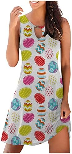 שמלת פסחא שושהית לנשים ללא שרוולים צוואר חור מפתח צבעוני מודפסים מודפסים באורך הברך 2023 בגדי חוף אופנה