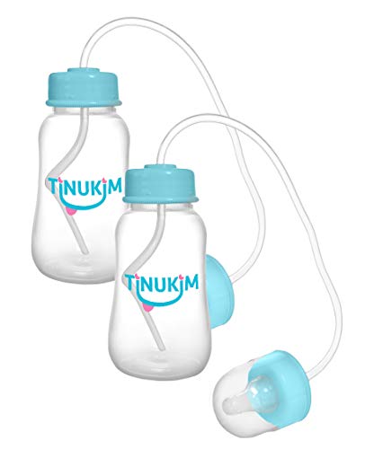 טינוקים אפיד 4 אונקיה האכלה עצמית בקבוק תינוק עם צינור-מערכת הנקה נגד קוליק ללא ידיים, כחול-2-מארז