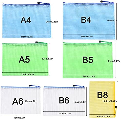 14 יחידות פלסטיק רוכסן קובץ תיקיות, אפונטה 7 גדלים עמיד למים נייר מסמך רוכסן רשת שקיות אחסון שקיות-צהוב, לבן , ירוק, כחול