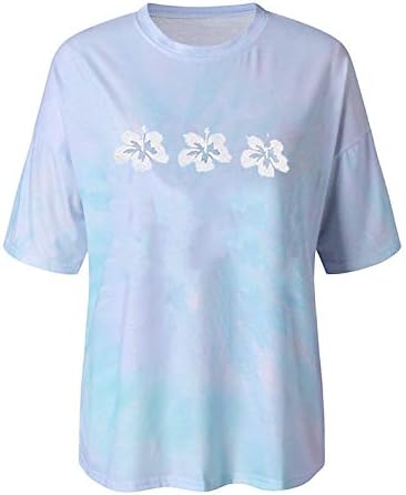 חולצות צבע הדפס פרחוני של נשים חולצות צבעי קיץ שרוול קצר גרפי, צמרות גדולות לגודל נערות ג'וניור