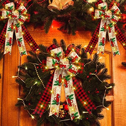 6 חבילות מוארות קשתות גדולות לחג המולד הובלות עץ חג המולד טופר קשתות דקורטיביות קשתות אדומות גדולות קשתות חג המולד סוללה מופעלת חג המולד