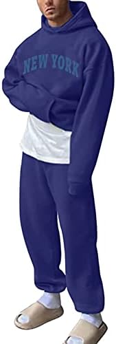 Mens אופנה אותיות מזדמנות צבע אחיד עם שני חלקים עם מכנסי רצועת כיס ברדס מכנסיים סוודר מכנסיים