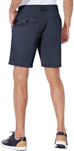 מכנסיים קצרים גולף של Puli גברים שמלת שמלה קדמית שטוחה היברידית 9 אינץ 'עמיד למים קל משקל קל יבש צ'ינו מזדמן עם כיסים
