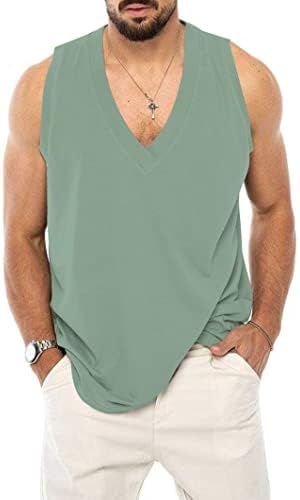 גופיות מזדמנות לגברים ללא שרוולים V צוואר חולצות חולצות כושר לחולצות לאימון מיכלי חוף קיץ