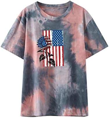 צמרות דגל אמריקאיות לנשים 4 ביולי חולצות סיבתיות לבושות שרוול קצר או חולצת טריקו צווארון קיץ פטריוטי רופף