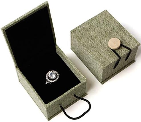 2 יחידות בציר תכשיטי מתנת קופסות פשתן טבעת תיבת תכשיטי תצוגת אחסון ארגונית עם עץ אבזם עבור ימי נישואים, חתונות ויום הולדת