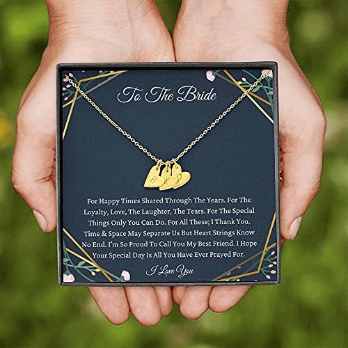 תכשיטי כרטיסי הודעה, שרשרת בעבודת יד- לבבות ראשי תיבות מתנה בהתאמה אישית, לחברתי הטובה ביותר ביום החתונה שלך משרשרת הכלה להווה הטוב ביותר,