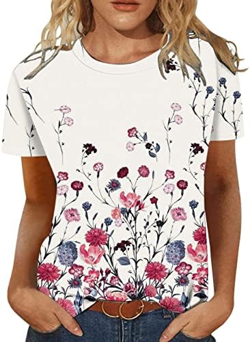 חולצות צוואר צוות לנשים לנשים סתיו סתיו שרוול קצר הדפס רופף בכושר בראנץ 'חולצות חולצות בנות 2023 בגדים טרנדיים
