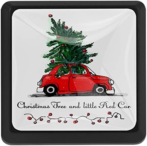 Guerotkr 3 יח ', ידיות ארונות, ידיות ארונות, ידיות שידות, ידיות לארונות ומגירות, דפוס עץ מכונית אדומה לחג המולד