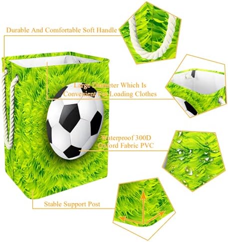 דייה עמיד למים סלי כביסה גבוה חסון מתקפל כדורגל כדורגל כדור על ירוק כר דשא הדפסת סל למבוגרים ילדים בני נוער בנות בחדרי שינה אמבטיה