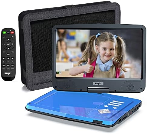 Sunpin 12.5 נגן DVD נייד לרכב וילדים, 10.1 מסך HD מסתובב עם 5 שעות סוללה מובנית, מחזיק משענת רכב, שקעי אוזניות כפולים, תמיכה בכרטיס USB/SD/SYNC