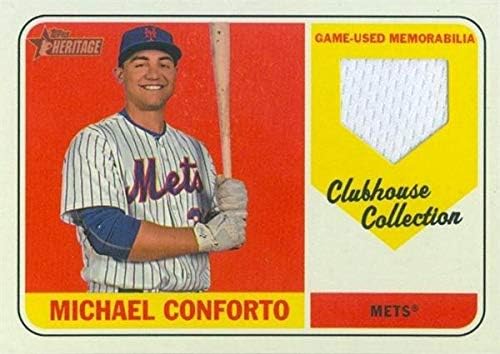 מחסן חתימות 649513 מיכאל שחקן קונפורו ללבוש כרטיס בייסבול של ג'רזי טלאי - ניו יורק Mets 2018 Topps Heritage Clubshouse Collection - No.CCRMCO