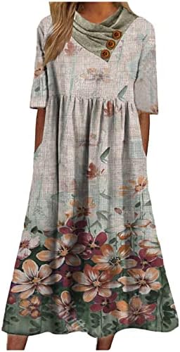 שמלות קיץ של הוקוס לנשים 2023, טלאי טלאים מודפסים של נשים שמלות קפלים שמלות צוואר עגול שמלות כיס שרוול קצר
