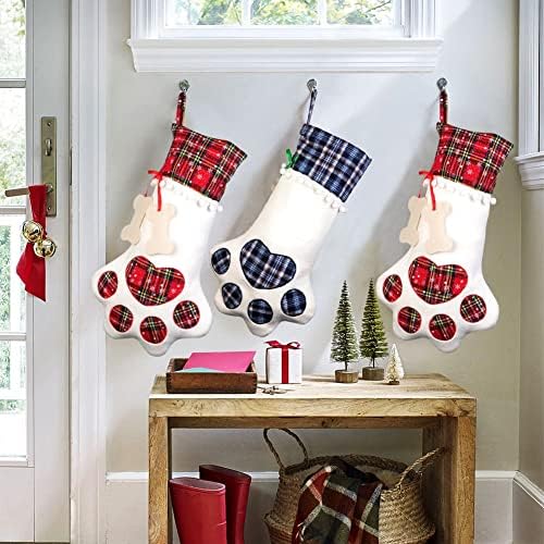 גרב חג המולד של כלב חיות מחמד שלנו, גרבי חג מולד תלויים אדומים עם כפה גדולה לכלבים לחג המולד, 18X11 אינץ '