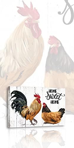 עיצוב מטבח תרנגול אמנות קיר קיר קיר עוף לחדר אוכל מטבח וינטג 'בית חווה תרנגול הדפסי תמונה ממוסגרת אמנות קלה לתלייה 12x16in