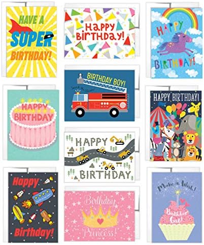 ביטויים זעירים - 10 כרטיסי יום הולדת לילדים עם הודעות ומעטפות פנים