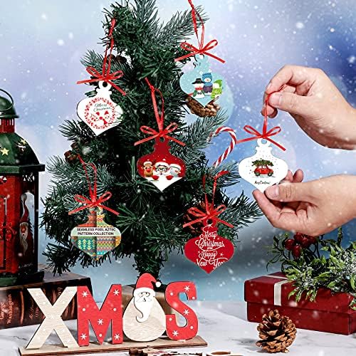 Queekay 15 חתיכות Diy Sublimation את התליונים תליונים לחג המולד MDF קישוטי לב העברת חום העברת חום ריקים לבנים תפאורה לעץ חג המולד למלאכה