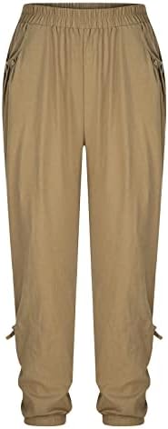 מכנסי פשתן כותנה של Usmixi לנשים טרנדי צבע מוצק פנאי פנאי חתוך מותניים אלסטיים רופפים מכנסי טרנינג רגל מכנסי יוגה מכנסיים