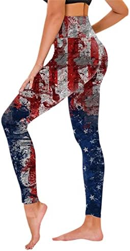 חותלות דגל אמריקאיות לנשים בקרת בטן 4 ביולי קרסול קרסול מכנסי חדר כושר מוברש רך מכנסי אימון הרמת התחת