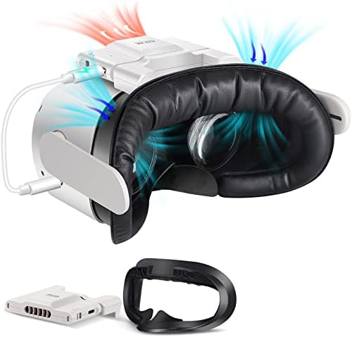 מאוורר Aoife VR התואם ל- Oculus Meta Quest 2, אנטי-ערמומי זרימת אוויר פעילה מאוורר קירור מאוורר עם ממשק פנים וכיסוי פנים מוגן מזיעה PU,