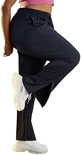 מכנסיים מזדמנים עם מותניים גבוהים לנשים עם כיס רחב רגל פיצול קיץ קל משקל מהיר יבש פלוס מכנסיים בגודל מתכוונן