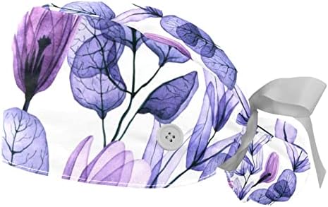 עלים שקופים סגולים ופרחים פרחים כובע עבודה מתכוונן עם כפתורים כובע אחורי של סרט אלסטי לנשים