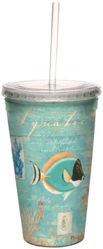 ברכות נטולות עצים אלגנטיות דגים אקזוטיים מימיים מאת פול ברנט מטייל אומנותי כוס מגניבה כפולה עם קש לשימוש חוזר, 16 גרם