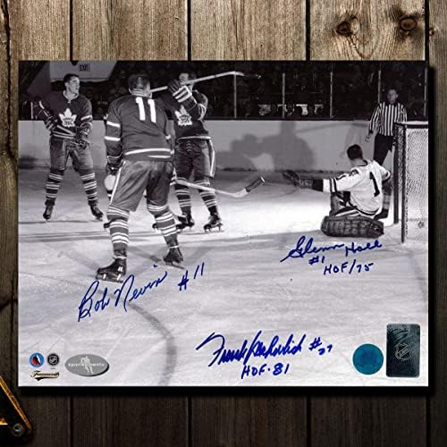 פרנק מהוביץ 'ובוב נוין נגד גלן הול משולש חתימה 8x10 צילום - תמונות NHL עם חתימה