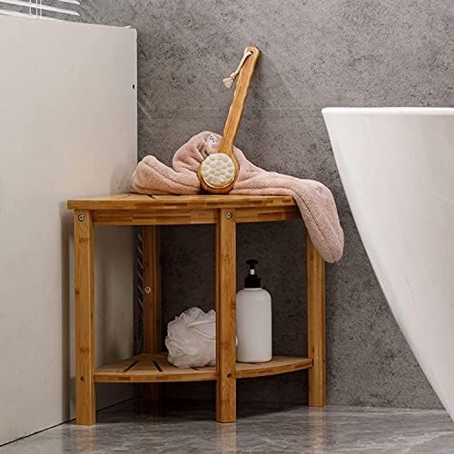 שרפרפי אמבטיה מקלחת ספסל במבוק מקלחת ספסל שרפרף אמבטיה, 2 קומות עמיד למים ישיבה שרפרף עם אחסון מדף, מאוורר בצורת אמבטיה ספא מושב עבור